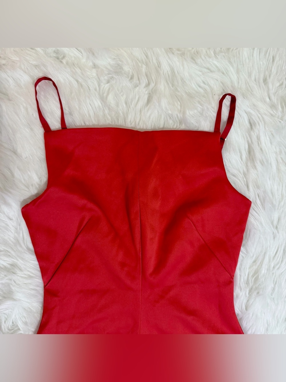 House of CB Dainty Scarlet Red Satin Square Neck A-Line Mini Dress S NWOT - Picture 3 of 14